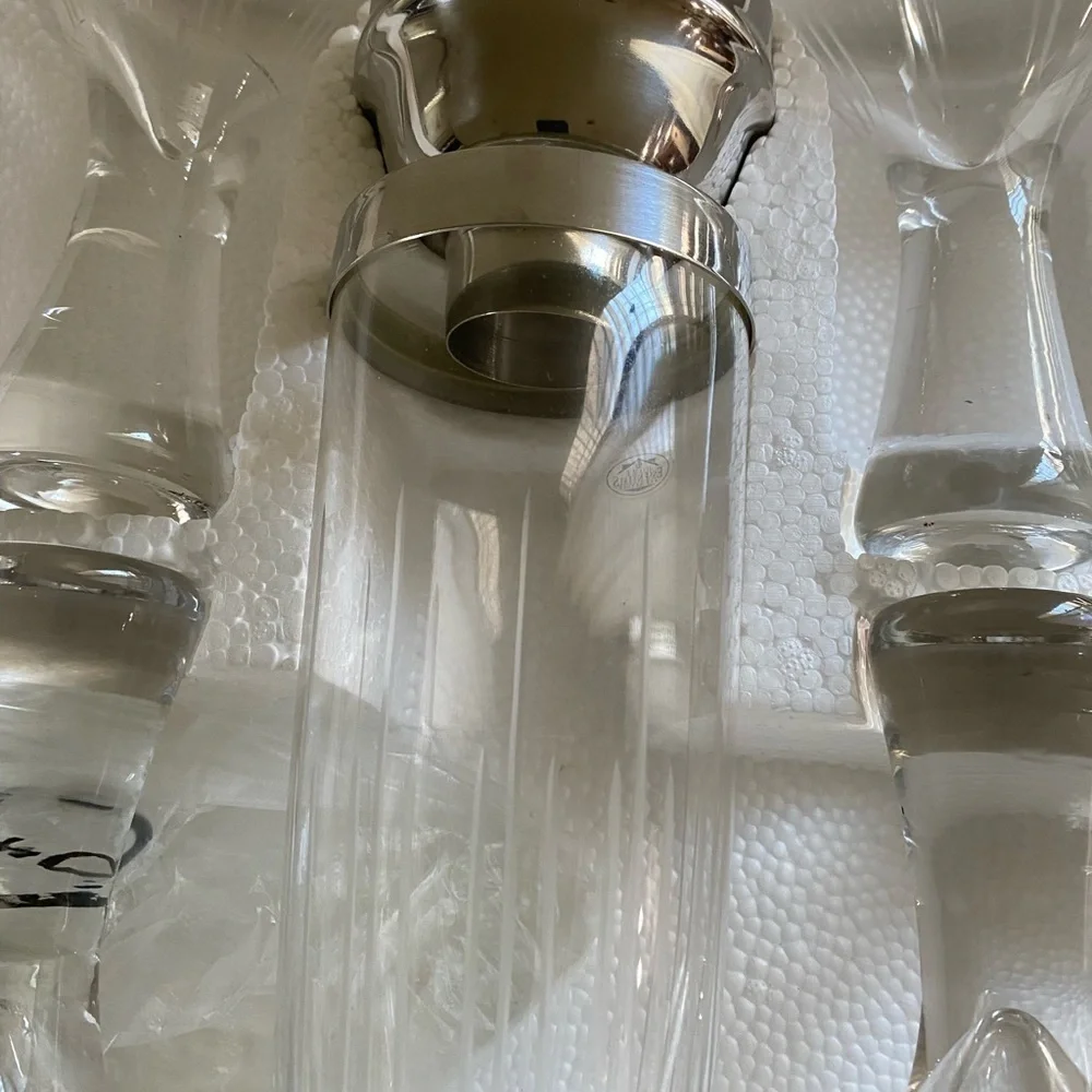 Home Essentials Hex 11  Set 4 Martini Etched Glasses Cocktail Shaker and Tray